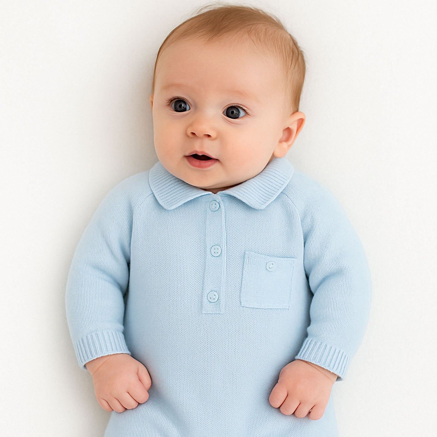 Pex Baby Boy Blue Knitted Romper  (Newborn –  6 Months)