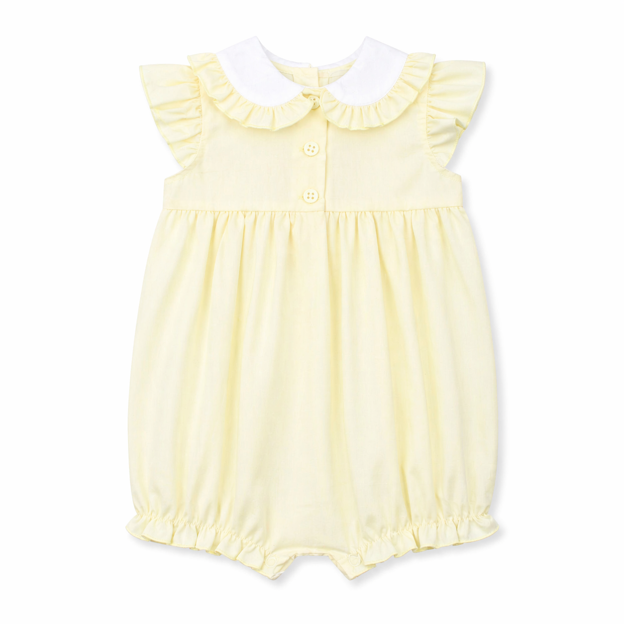 Lemon Yellow Baby Girl's Romper with Bow & Frills