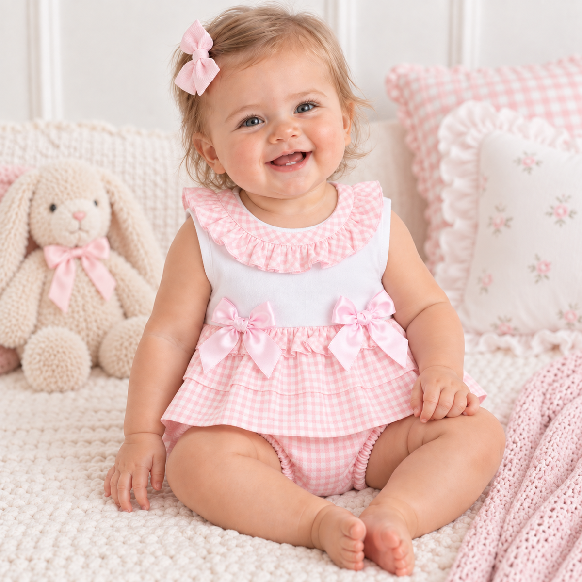 Kleo Kids Baby Girls Pink Gingham Top & Jam Pants Set