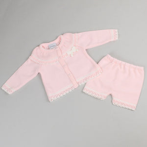 Baby Girl Knitted Outfit -Knitted Pink Dress and Pink Shorts