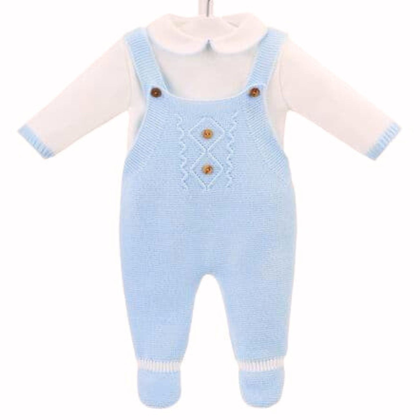 Blue Baby Boys Cable Knitted Dungarees and Jumper