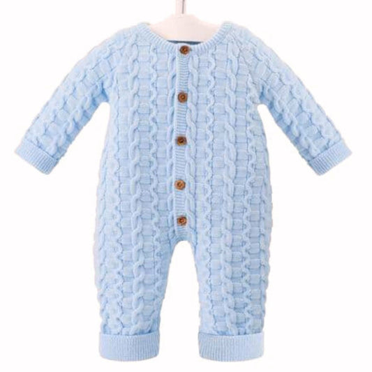 Blue Baby Boys Cable Knitted Onesie