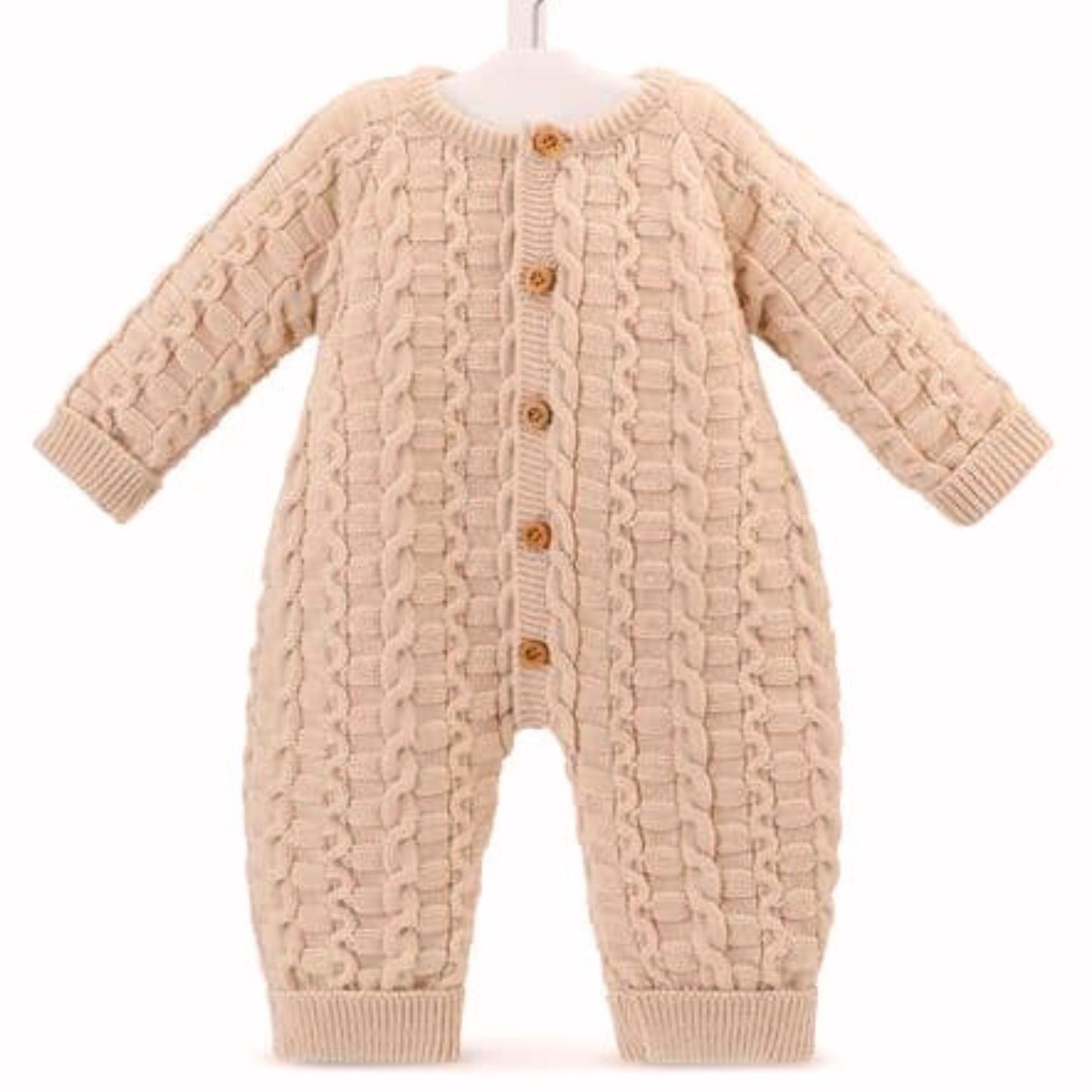 Beige Baby Unisex Cable Knitted Onesie