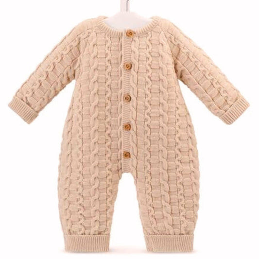 Beige Baby Unisex Cable Knitted Onesie