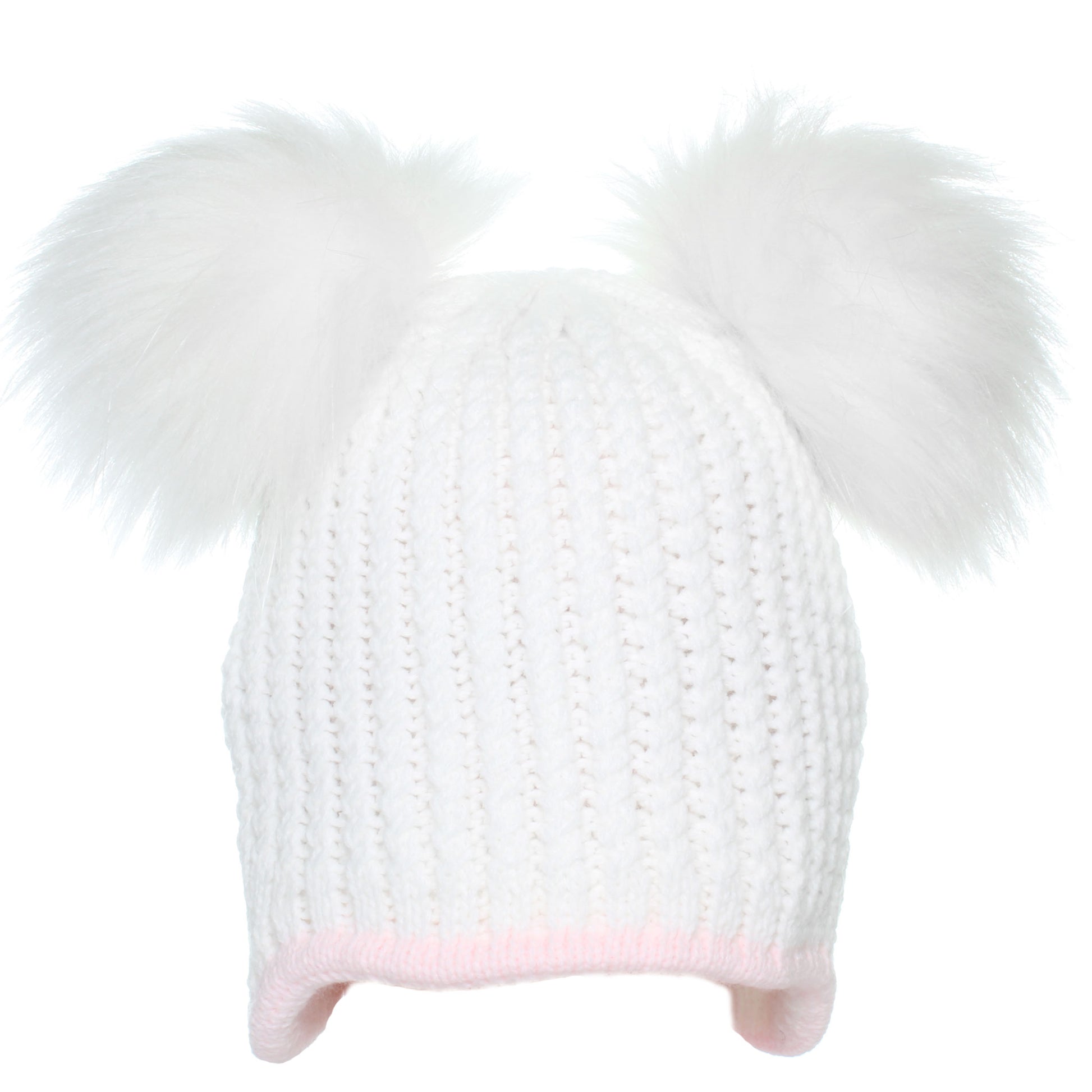 little nosh white double pom baby hat