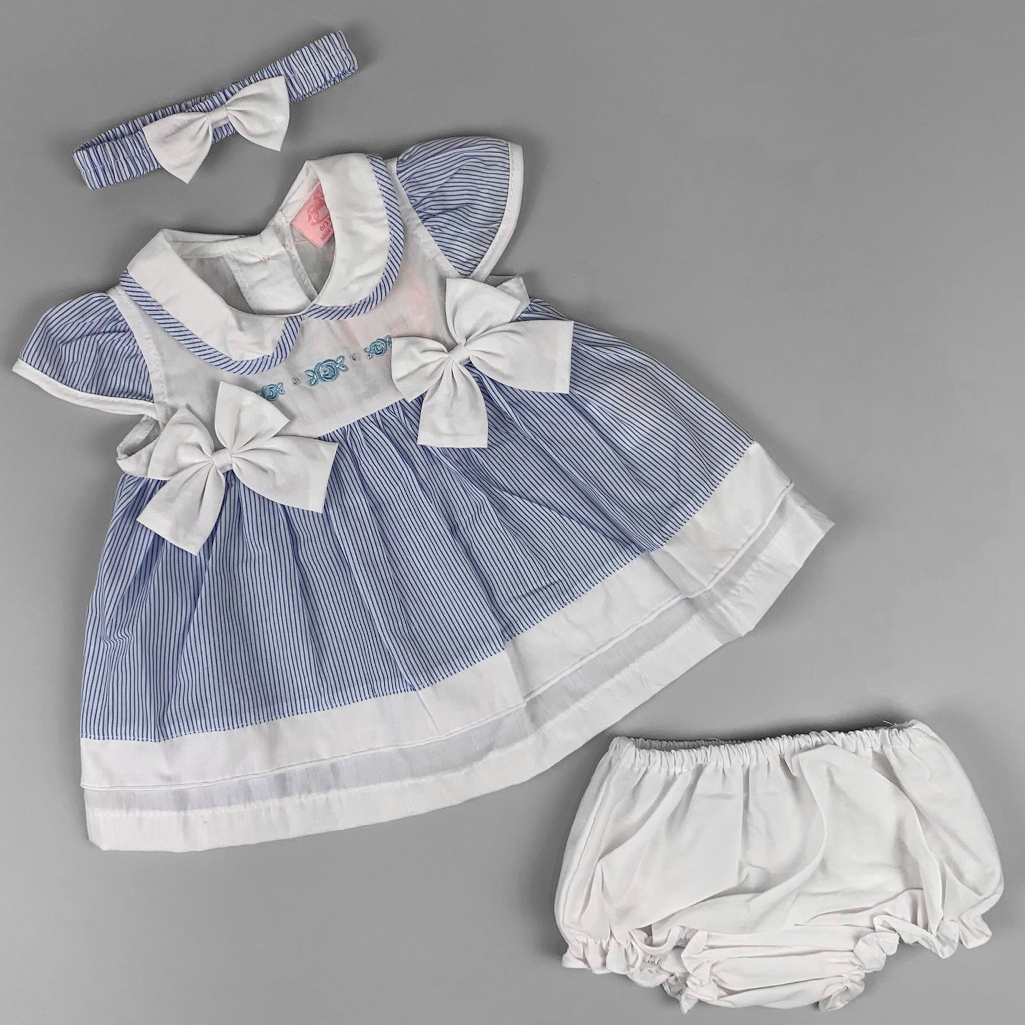 Baby girls blue summer striped dress