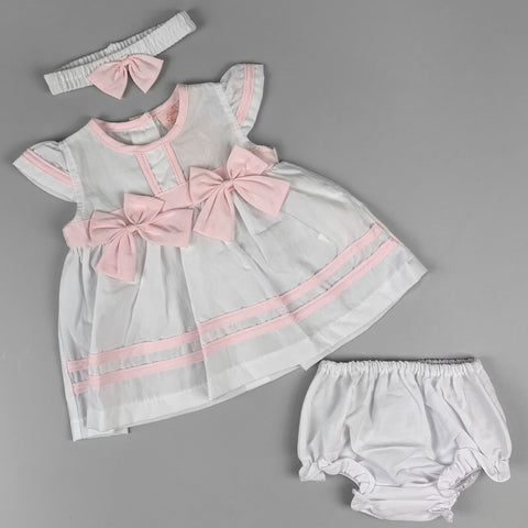 baby girls white and pink summer dress bows