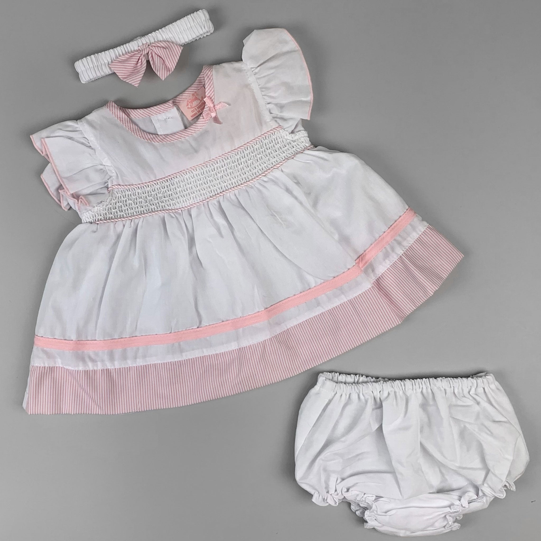 White pink striped dummer three piece outfit