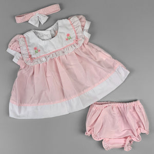 BABY GIRLS PINK FLOWER THREE PIECE OUTFIT