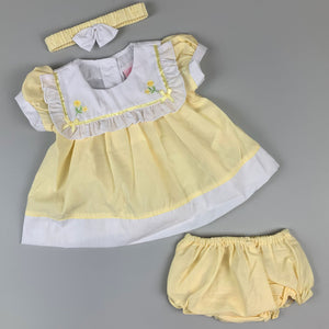 yellow summer baby girls dress headband and matching pants