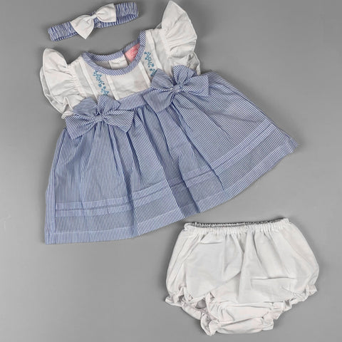 baby girls blue and white pin striped summer dress