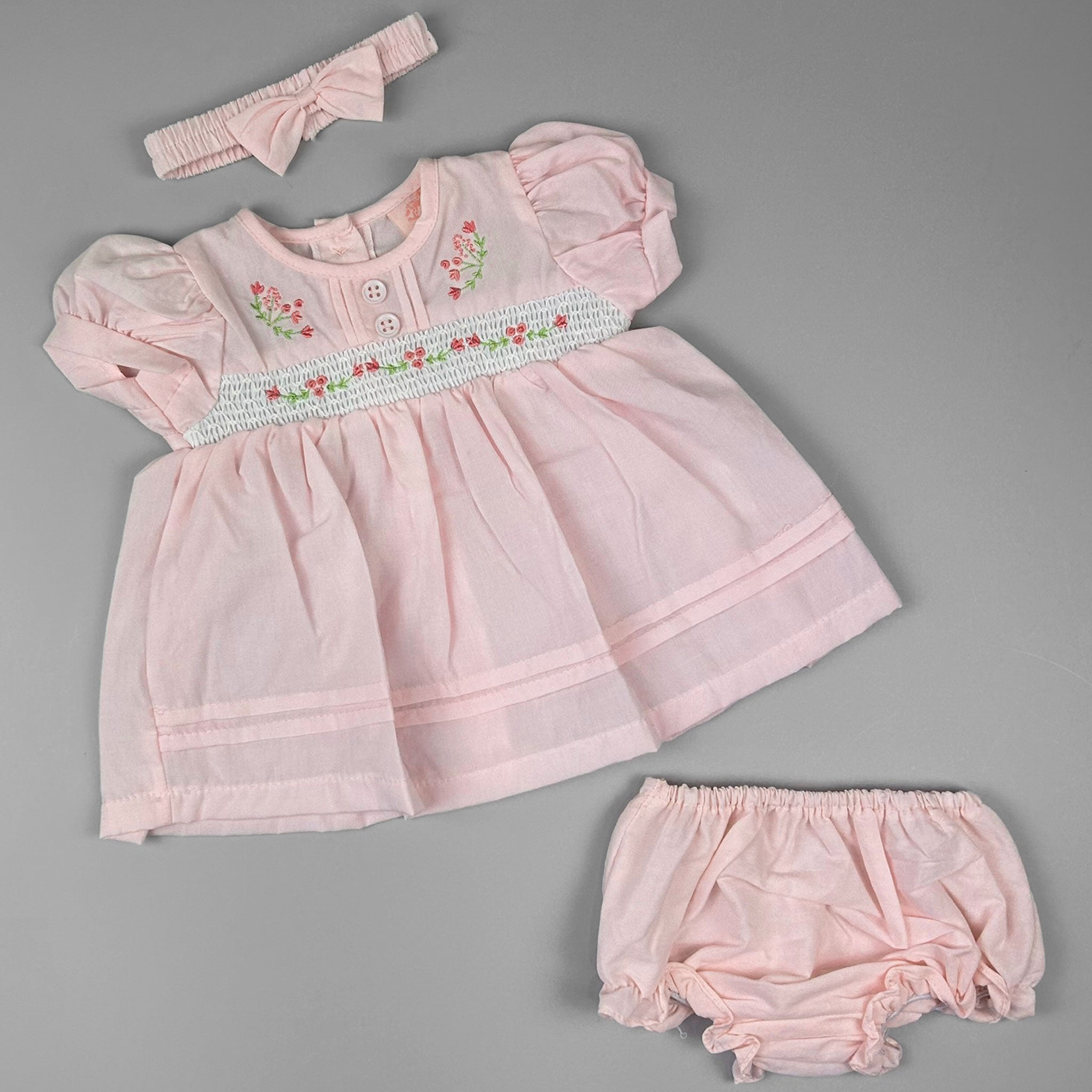 BABY GIRLS PINK SUMMER FLOWER DRESS HEADBAND AND PANTS