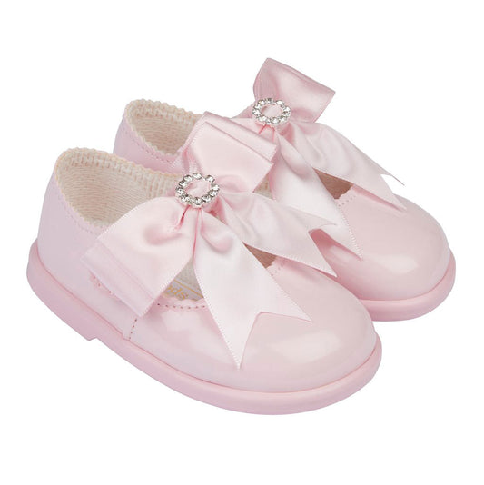 First Walker Shoes - Pink Hard Sole with Bow and Diamante