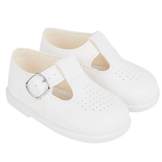 First Walker Boys Shoes - Hard Sole White T Bar
