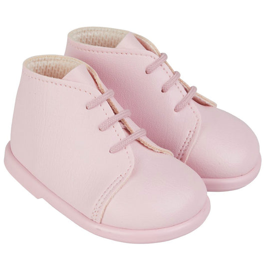 Baby Girls Pink Hard Sole Baypods Boots – Lace-Up Traditional Style