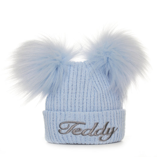 two pom blue custom baby hat