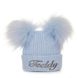 two pom blue custom baby hat