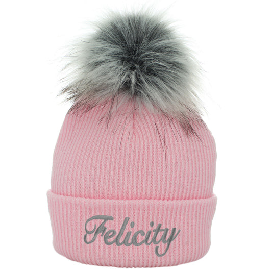 Personalised Pink Pom Hat - 6-12 months