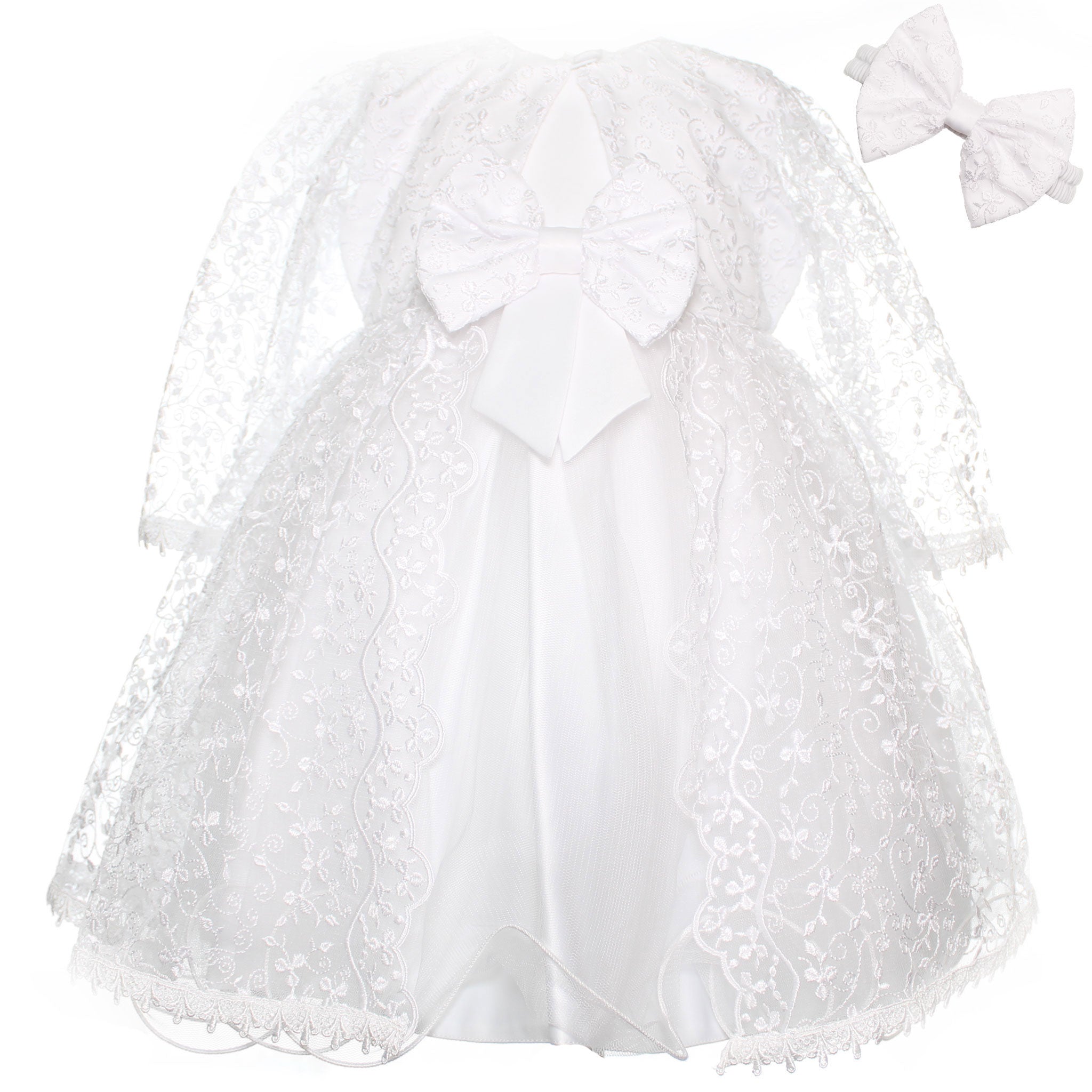 baby girls christenig dress white with headband with lace