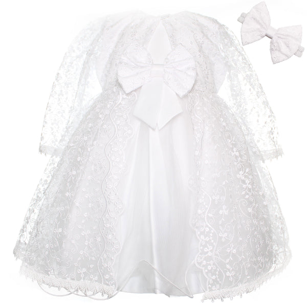 baby girls christenig dress white with headband with lace