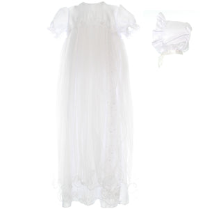 Long Christening Gown with Bonnet - White