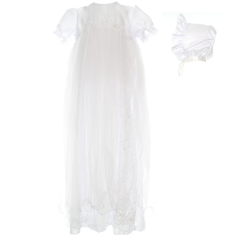 Long Christening Gown with Bonnet - White