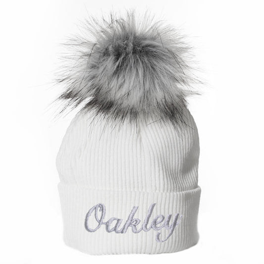 baby personalised white pom hat age 6-12 months
