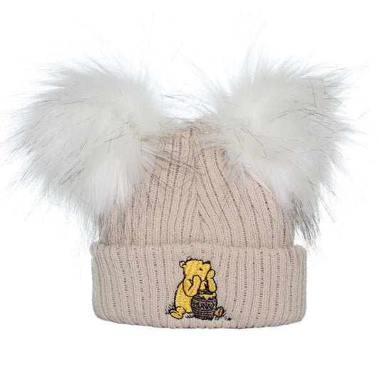 baby hat double pom beige 