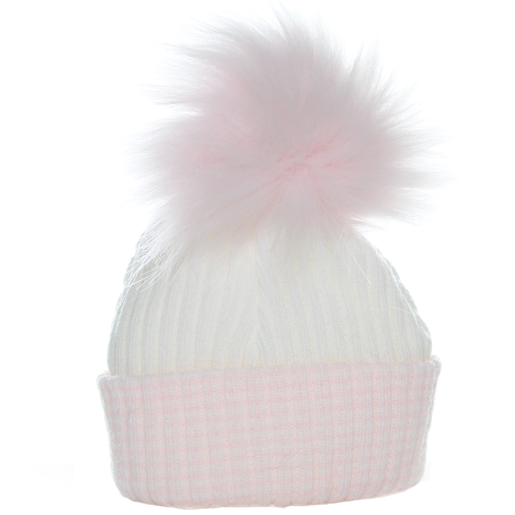 UK-Made Newborn Girl Pom Hat in White Pink