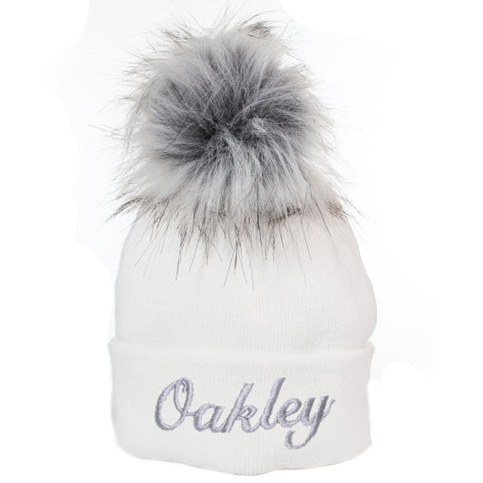 Personalised White Pom Hat - 1 to 6 years - Toddlers