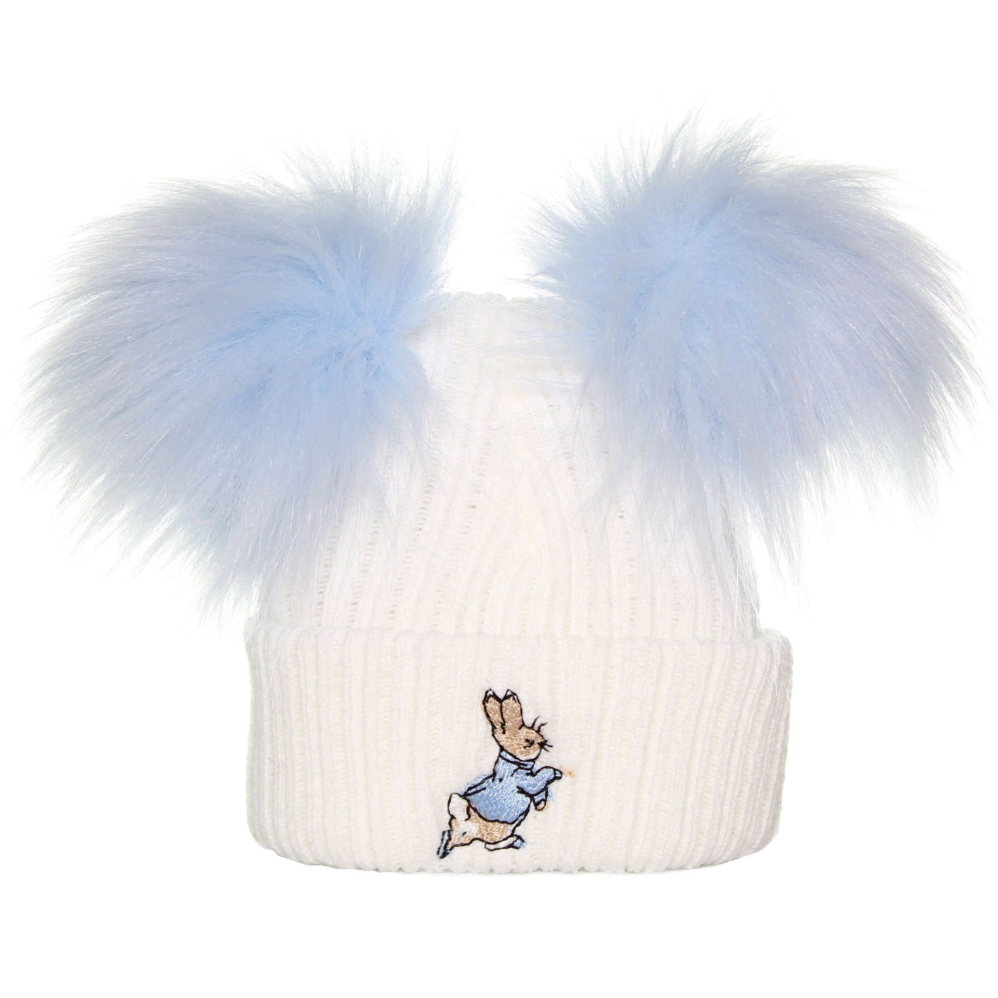 double pom hat with rabbit embroidery