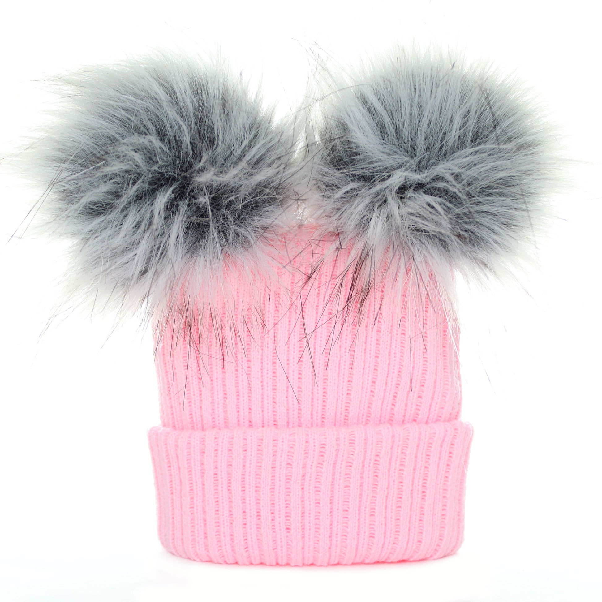 baby girls double pink pom pom hat