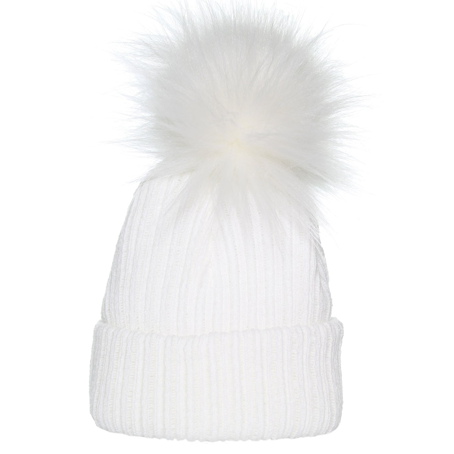 white knitted pom pom hat