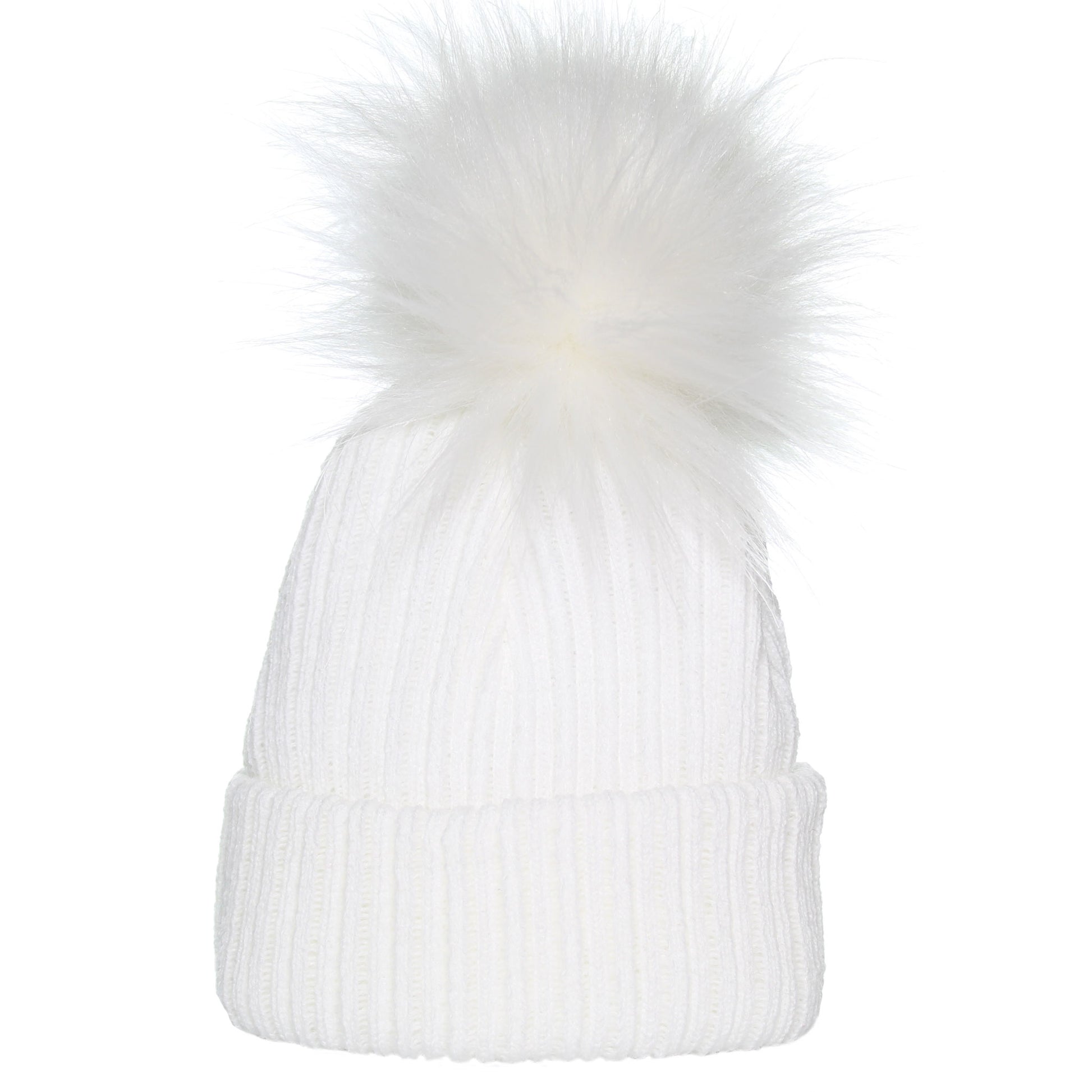 white knitted pom pom hat