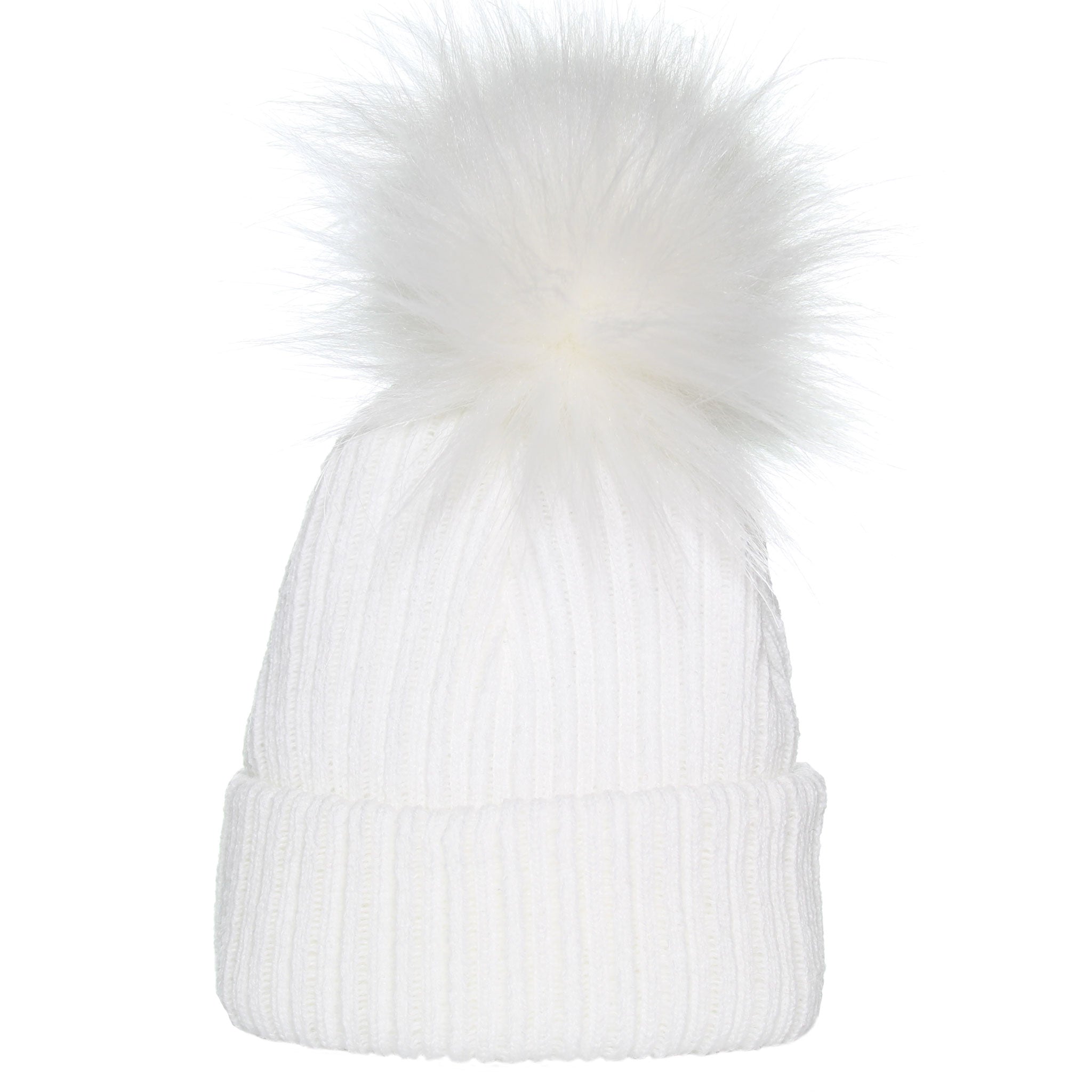 white knitted pom pom hat
