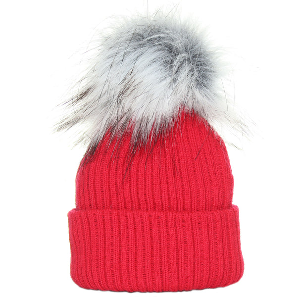 baby red pom fur hat