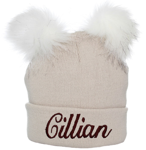 unisex custom name beige pom hat