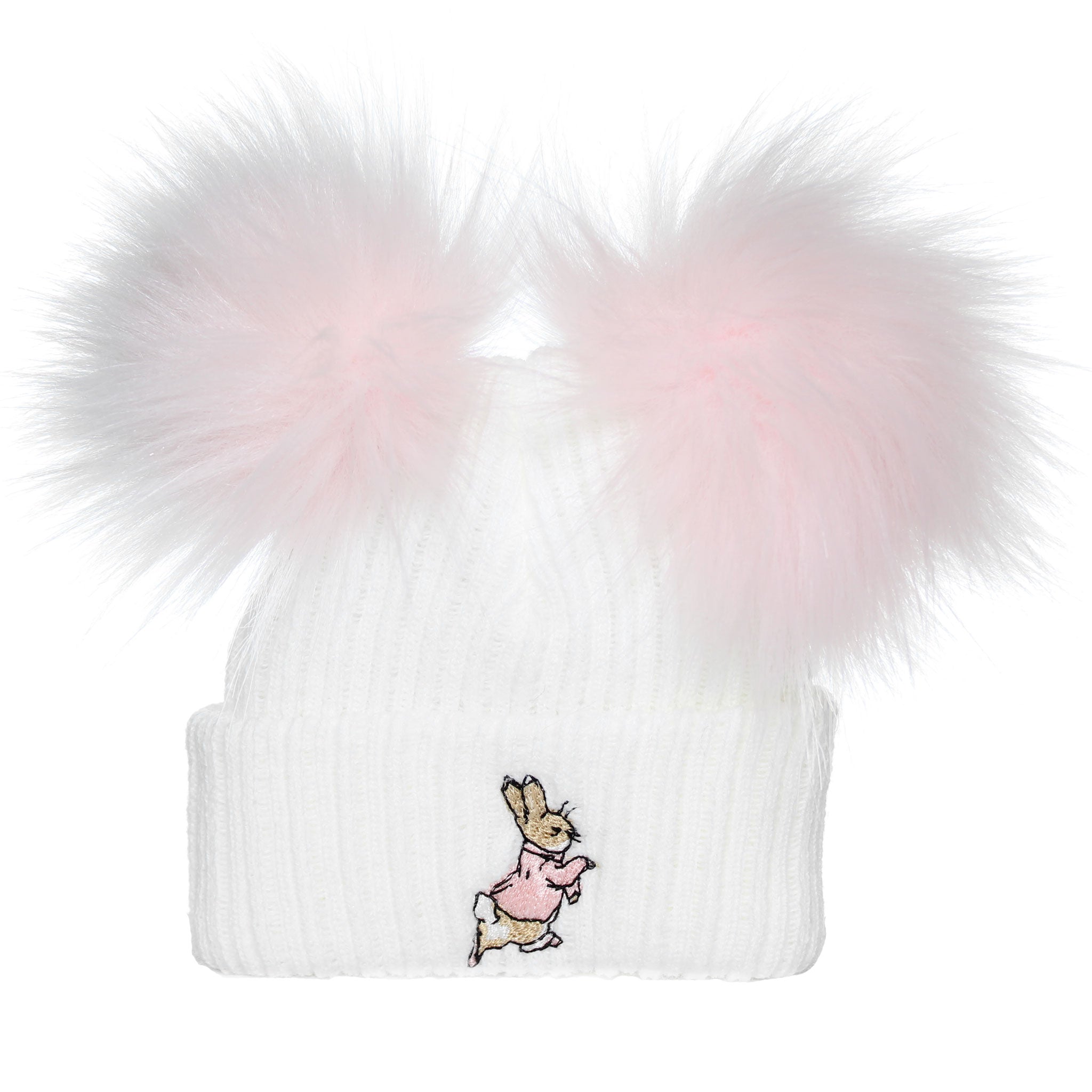 white and pink rabbit double pom