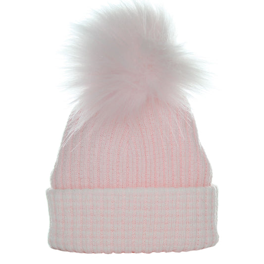 baby waffle pink fur pom hat