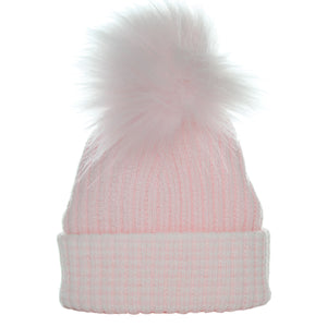 baby waffle pink fur pom hat