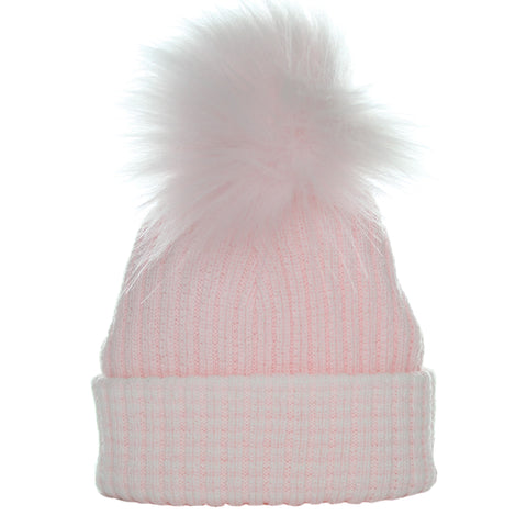baby waffle pink fur pom hat