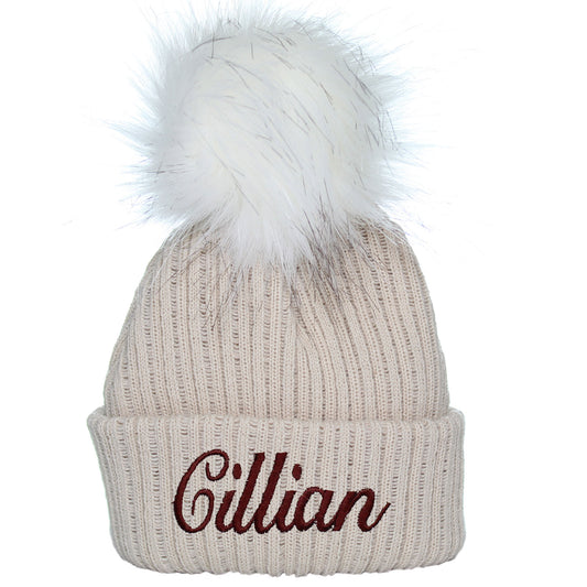 beige personalised hat for a baby