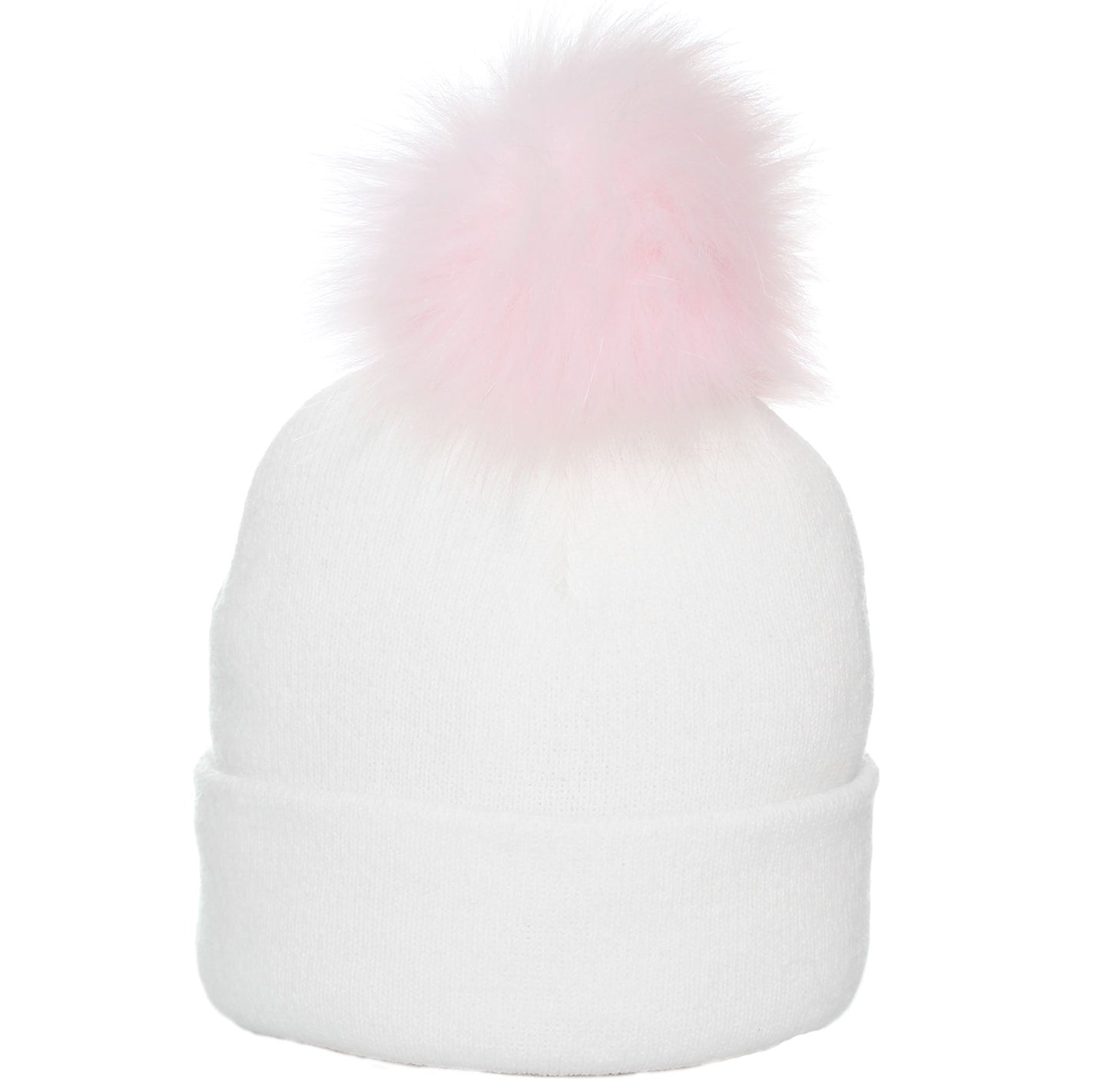 baby girls pink and white pom hat two to six years