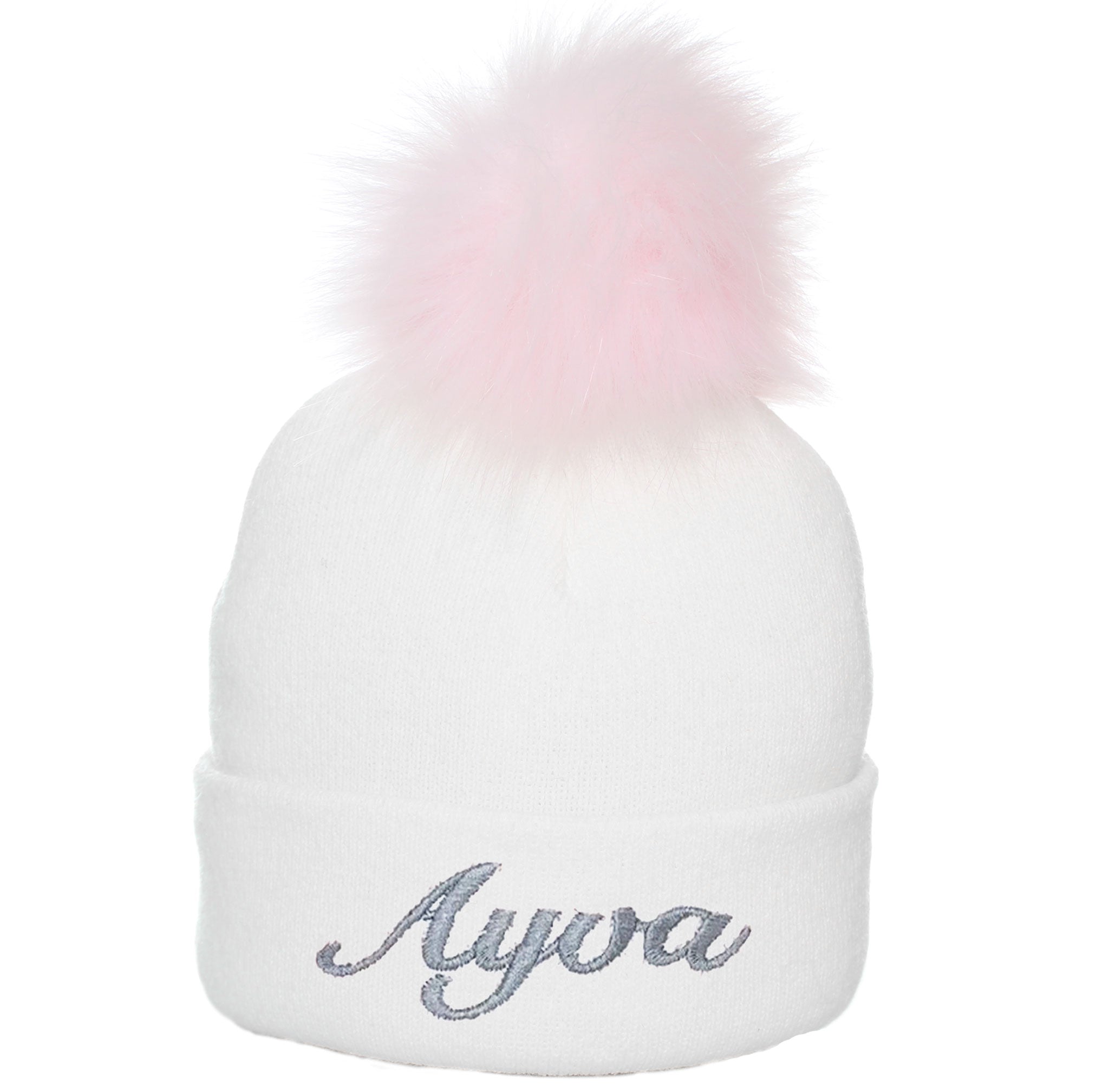 Personalised White Pink Pom Hat - 2 to 6 years