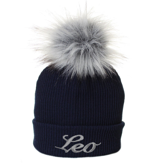 personalised navy pom hat