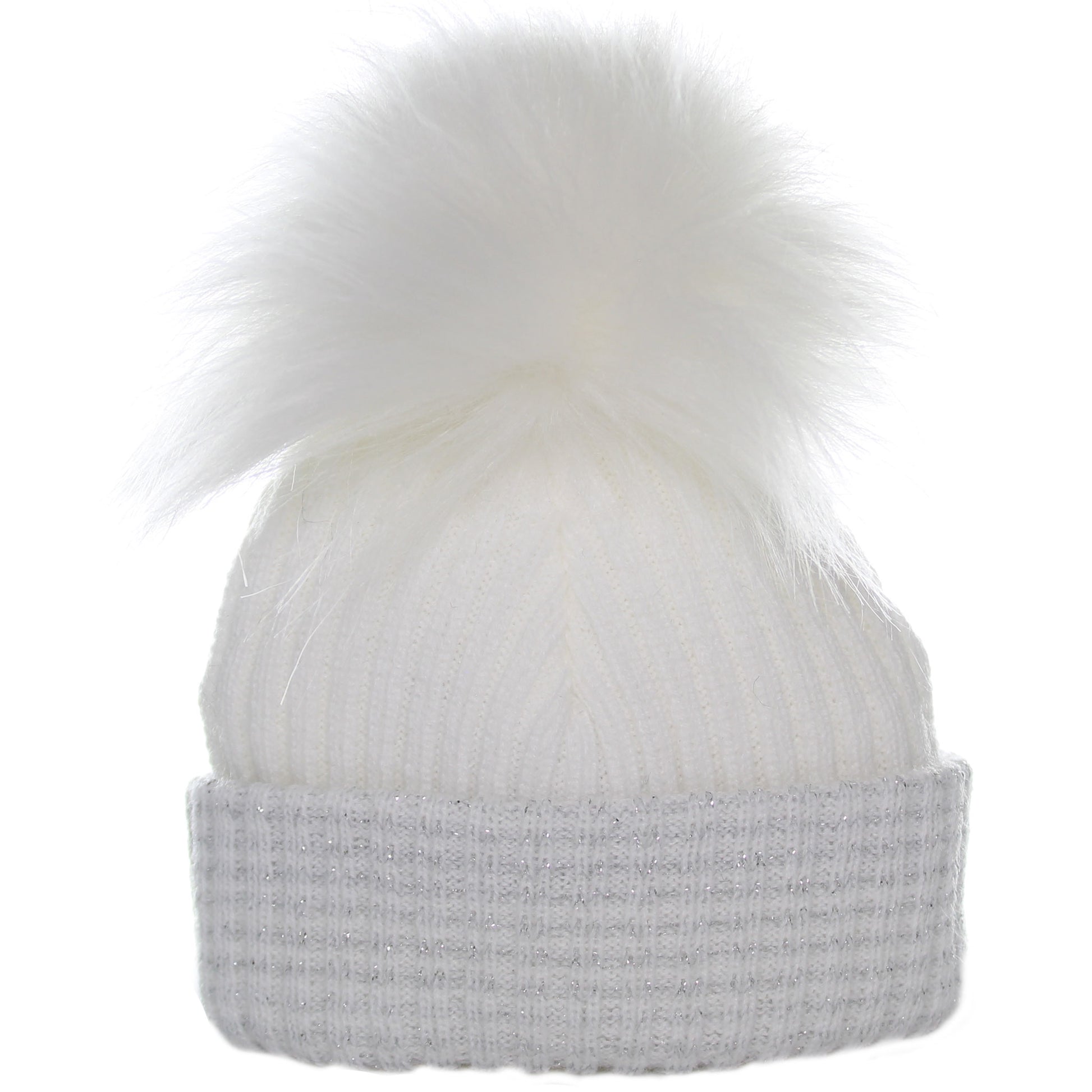 baby waffle white and silver pom hat