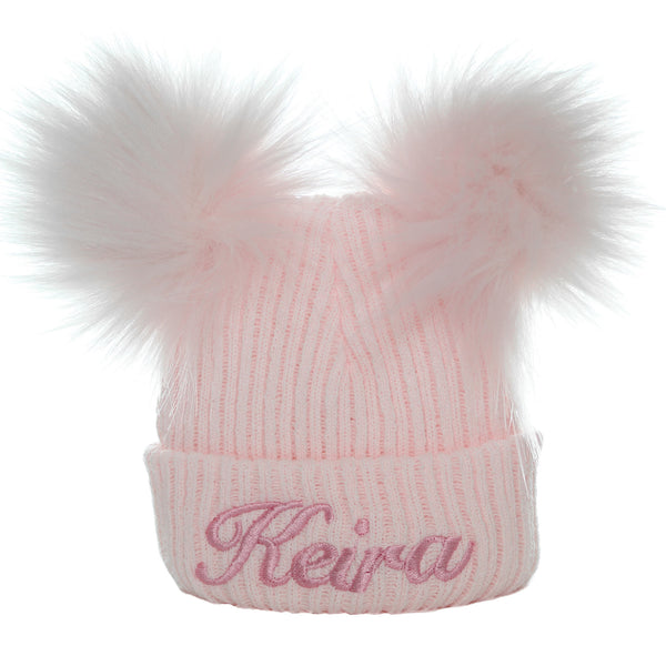 baby girls pale pink personalised pom hat