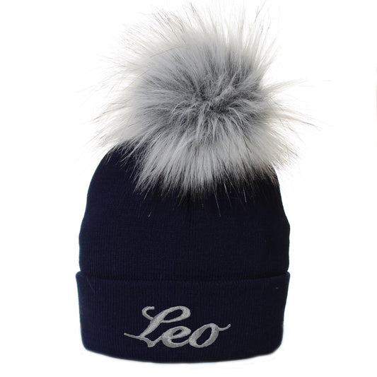 Personalised Navy Pom Hat - 1 to 6 years - Toddlers
