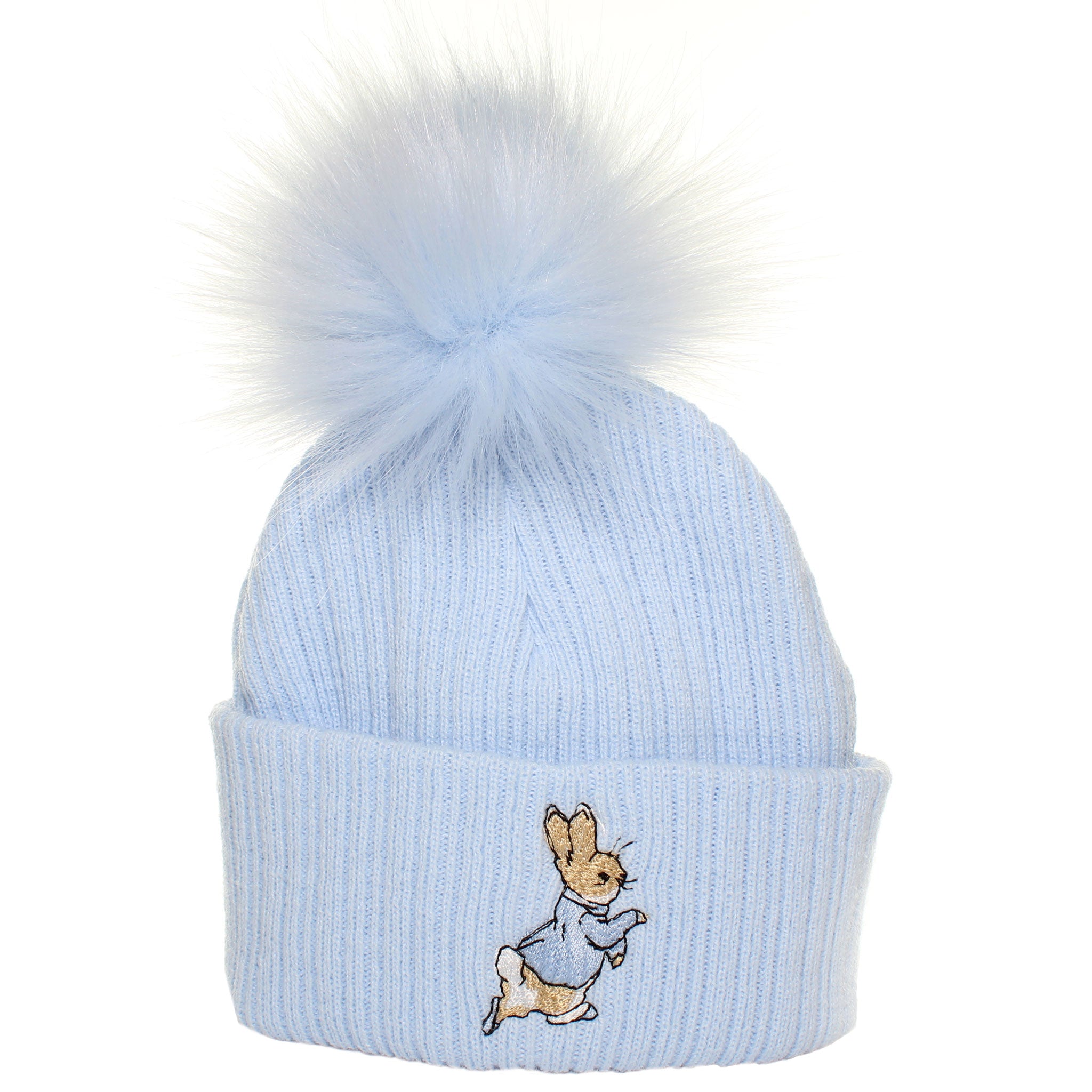 blue peter rabbit pom pom hat