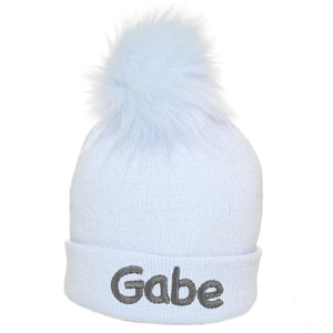 Personalised Pastel Blue Pom Hat - 2 to 6 years